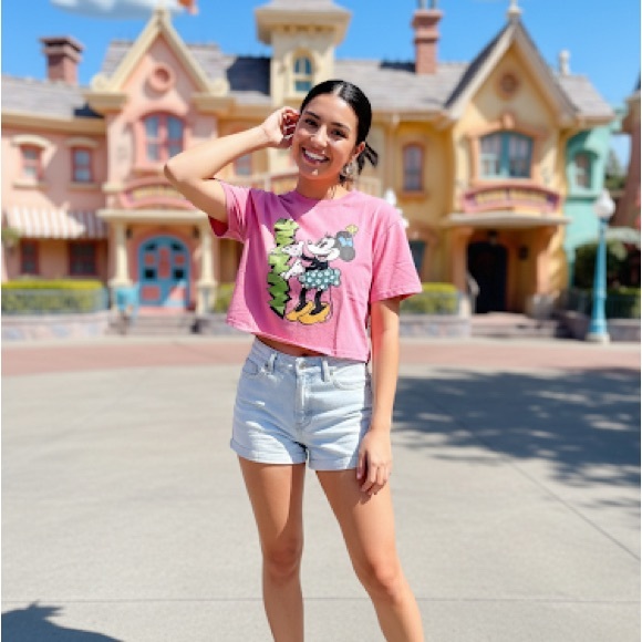 Pink Minnie Mouse Cropped T-Shirt - Size Large (US) - Disney Parks Exclusive - Picture 1 of 8